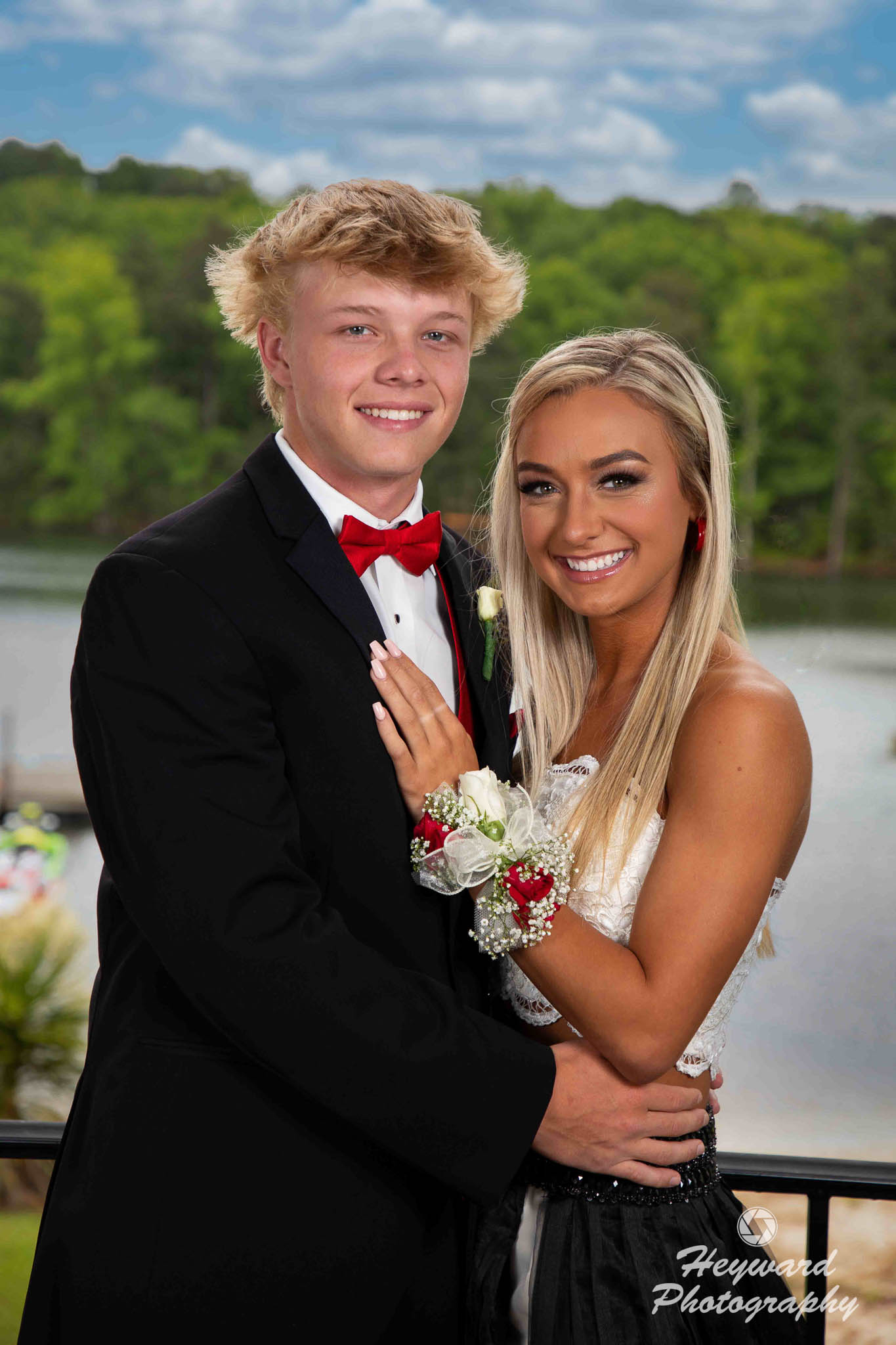 Two high school students pose for a prom portrait.
